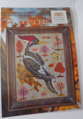 The Woodpecker - Cottage Garden Samplings - A Year in the Woods Cross Stitch Pattern 9 of 12