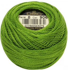 Med. Parrot Green 906 DMC Size 8 Pearl Cotton - 87 yd. Ball