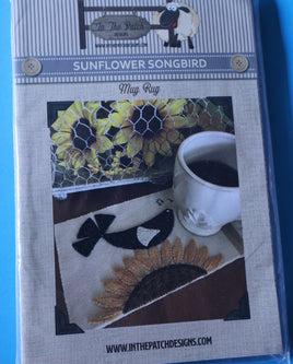 Sunflower Songbird Mug Rug Wool Applique Kit - Pattern, Fabrics, Notions