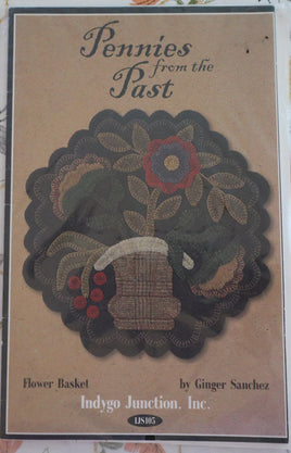 Flower Basket Wool Applique Pattern - Pennies From the Past Series from Indygo Junction