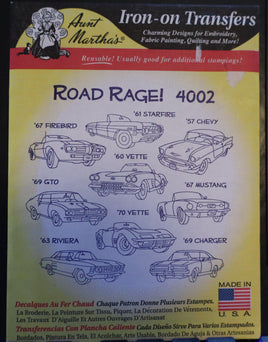 Road Rage! 4002 Iron On Embroidery Transfers By Aunt Martha