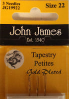 John James Gold  Plated Petite Tapestry Needles Size 22