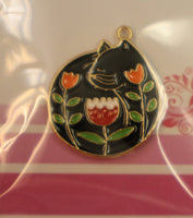 Metal Black Curled Up Kitty Cat Needle Minder By Happy Stitch