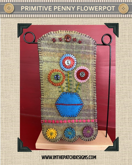 Primitive Penny Flower Pot Wool Applique Kit by In The Patch Designs-  Pattern Fabrics, Notions