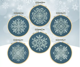 Mini Snowflake Ornaments Cross Stitch Pattern By Counting Puddles W/ Hoops for Hanging