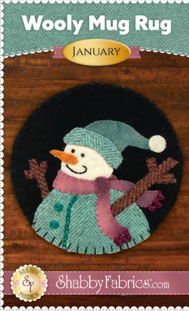 January Wooly Mug Rug Wool Applique Pattern By Shabby Fabrics