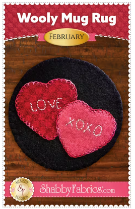February Wooly Mug Rug Wool Applique Pattern By Shabby Fabrics