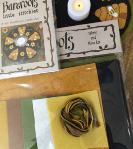Beeskep Candle Mat Pattern with Fabric and Floss Pack #164 By Bareroots