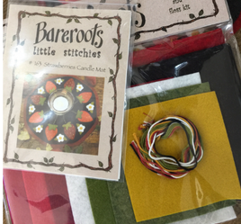 Strawberry Candle Mat Pattern with Fabric and Floss Pack #163 By Bareroots