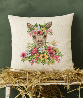 Alpaca in Flowers Cross Stitch Kit by Permin - Framable Or Can Be Made Into A Cushion