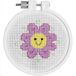 Flower Power Janlynn Kid Stitch Mini Counted Cross Stitch Kit 3" Round