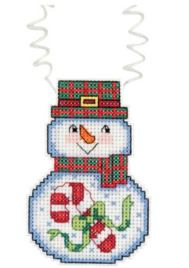 Snowman With Candy Cane Janlynn / Holiday Wizzers Counted Cross Stitch Kit 3"X2.25"