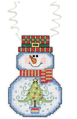 Snowman With Tree Janlynn / Holiday Wizzers Counted Cross Stitch Kit 3"X2.25"