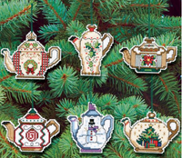 Christmas Teapot Ornaments Janlynn Counted Cross Stitch Kit 3.5"X3.5" Each