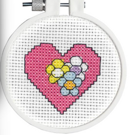 Heart Janlynn Kid Stitch Mini Counted Cross Stitch Kit 3" Round