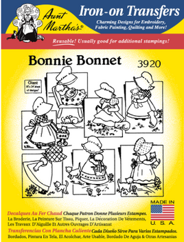 Bonnie Bonnet 3920 Iron On Embroidery Transfers By Aunt Martha