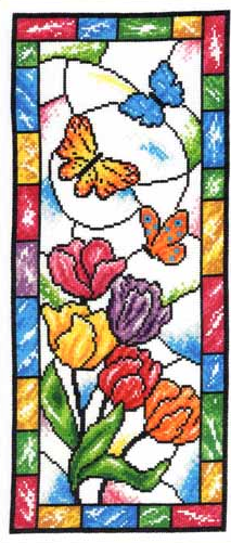 Stained Glass Spring Butterflies Printed Cross Stitch Pattern by Imaginating