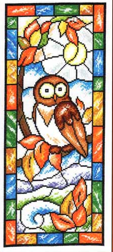 Stained Glass Autumn Owl Printed Cross Stitch Pattern by Imaginating