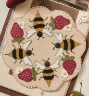 Bees and Strawberries All Around # BMB3013 Wool Applique Pattern By Buttermilk Basin