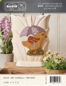 Chick and Umbrella Ornament # BMB3021 Wool Applique Pattern By Buttermilk Basin