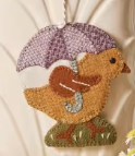 Chick and Umbrella Ornament # BMB3021 Wool Applique Pattern By Buttermilk Basin