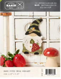 Berry Patch Gnome Ornament # BMB3325 Wool Applique Pattern By Buttermilk Basin