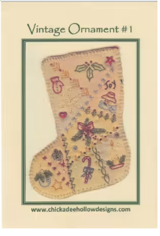 Vintage Christmas Ornament Stocking #1 CDHV01 Pre-Printed Hand Embroidery Project By Chickadee