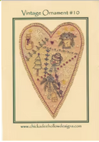 Vintage Christmas Ornament Prim Heart #10 CDHV010 Pre-Printed Hand Embroidery Pattern By Chickadee Hollow