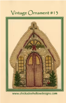 Vintage Christmas Ornament Church #13 CDHV013 Pre-Printed Hand Embroidery Pattern By Chickadee Hollow