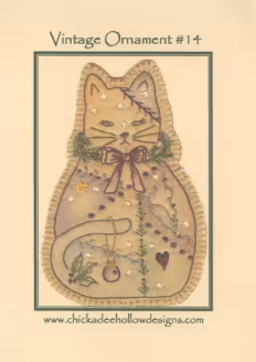 Vintage Christmas Ornament Kitty #14 CDHV014Pre-Printed Hand Embroidery Pattern By Chickadee Hollow