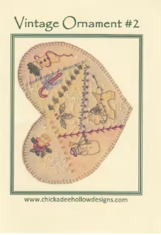 Vintage Christmas Ornament Heart #2 CDHV02 Pre-Printed Hand Embroidery Pattern By Chickadee Hollow
