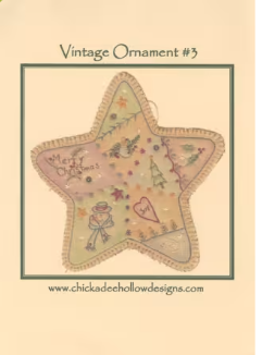Vintage Christmas Ornament Star #3 CDHV03 Pre-Printed Hand Embroidery Pattern By Chickadee Hollow