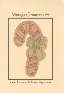 Vintage Christmas Ornament Candy Cane #4 CDHV04 Pre-Printed Hand Embroidery Pattern By Chickadee Hollow