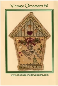 Vintage Christmas Ornament Birdhouse #6 CDHV06 Pre-Printed Hand Embroidery Pattern By Chickadee Hollow