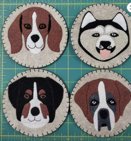 New Sealed Wool Applique Felt Dog Coaster Kit By Rachels Of Greenfield