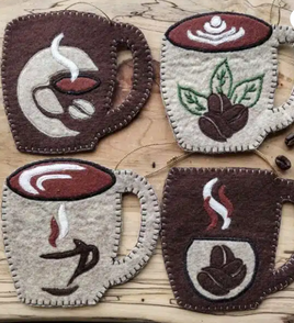 New Sealed Wool Applique Felt Coffee Mug Gift Card Holder Ornaments Kit